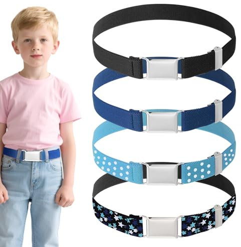 Hauojaus 4 Stück Kindergürtel Jungen Mädchen Elastischer Gürtel Kinder 55x2.5cm/21.65 x0.98inch, Verstellbar Gürtel Kinder Jungen für Jungen (4 dunkle Farben)