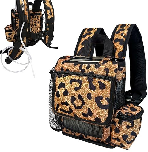 O2TOTES USA Ultraleichter Rucksack für Inogen One G5 und Inogen Rove 6, leichter Rucksack mit verstellbaren Trägern, Reißverschluss unten, empfohlen von Inogen, Leopardenmuster, Schwarz