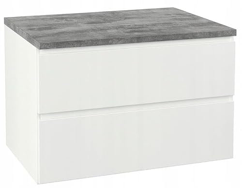 .Deftrans Hängeschrank Bad 80x50 cm Weiß mit Platte – Badunterschrank mit Schubladen für Waschbecken, Badezimmermöbel Set, Serie Modus
