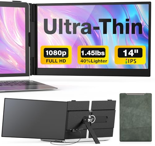 UK BONITOYS Estensore per schermo portatile, 14 pollici, ultra sottile e leggero, schermo IPS FHD 1080p, Plug & Play per laptop da 13-17 pollici, estensore per monitor portatile, compatibile con