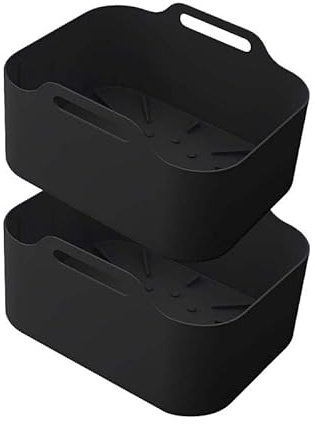 Kitchencook SILIPOT2 BLACK – Lot de 2 Paniers de Cuisson en Silicone pour Air Fryer, Antiadhésifs, Réutilisables, Sans BPA, Résistants -40°C à 240°C, Compatibles Four, Micro-ondes, Lave-vaisselle