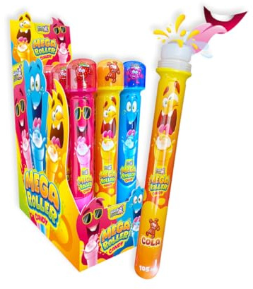 Mega Roller Candy XXL 15er Display (15x105ml) – Süßroller mit lustigen Gesichtern | Flüssigsüßigkeit in Cola-, Himbeer- & Erdbeergeschmack | 25 cm Riesenroller für Partys & Events