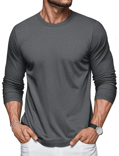 MAGCOMSEN Men's Long Sleeve T-Shirt Cotton Breathable Casual Tops | Crew Neck T-Shirt, Moisture-Wicking, Plain Colour, Ideal for Spring, Autumn & Winter