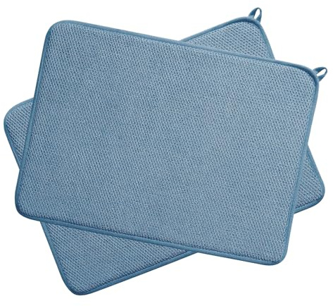 2Pcs Dish Drying Mats, Microfibre Dish Drying Mat for Kitchen, Washing Up Mat for Countertop Cutlery Tabletop (Blue)