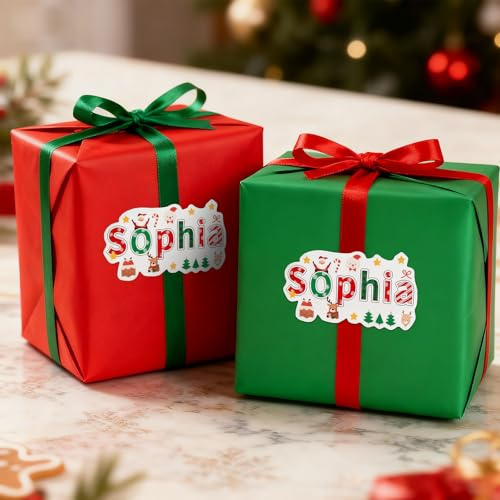 Selbstklebende Weihnachts-Geschenkanhänger (28 Stück), personalisierte Weihnachts-Themen-Namensschilder, Aufkleber für Geschenk-Box-Verpackung, Weihnachtsdekoration, Geschenke für Familie
