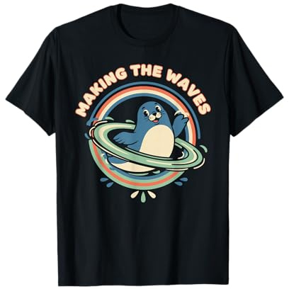 Playful Seal Making The Waves Retro Design T-Shirt