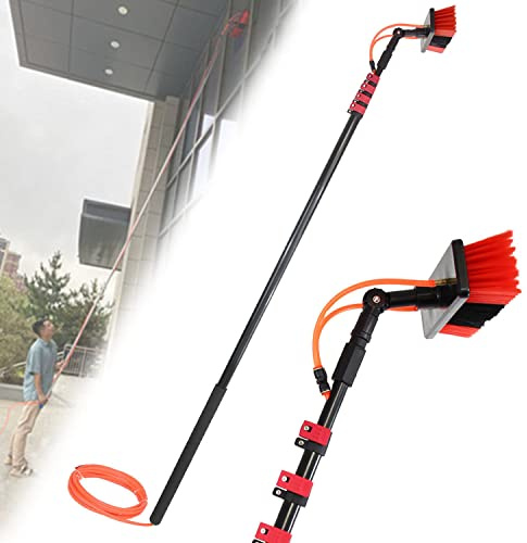 ANXYYDS Teleskopstange Wasserführend, Teleskopbürste, Teleskopstange Wasserführend/Photovoltaik-Panel Reinigungs, Fensterreiniger mit Sprinkler Funktion, mit Bürste, Photovoltaikreinigung 6M/20FT