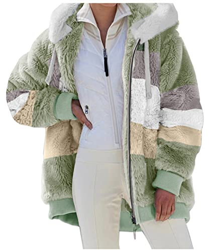 Giaccone Imbottito Donna Giacche Da Camera Invernale Peluche Taglie Forti Felpa Sherpa Elegante Caldo In Pile Giacca Con Cappuccio Con Zip Pelliccia Fleece Cappotti Lana Moda Risvolto Ampia Per Casa