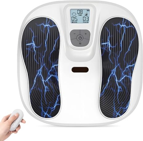 Stimulateur Circulatoire EMS pour Pieds, USB Rechargeable Masseurs Électriques pour Pieds, 10 Modes, 20 Niveaux d'Intensité, Soulagement des Douleurs et Jambes Lourdes, Amélioration de la Circulation