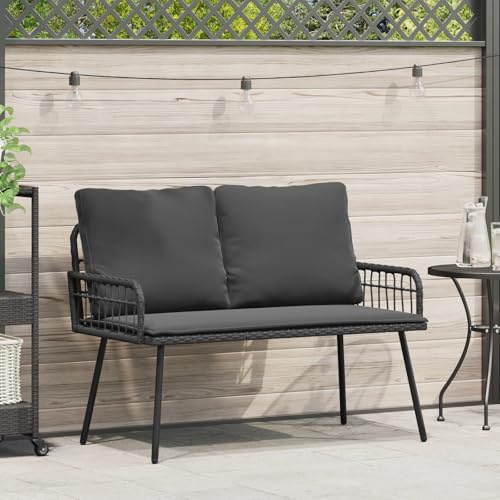 IBUQDDV Gartenbank Schwarz 114x64x78 cm Poly Rattan Zweisitzer Sofa Modern PE Rattan Balkon Terrasse Wetterfest