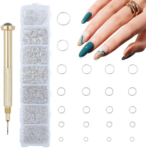 NICENEEDED 1170 Stück Nagelkunst Anhänger Piercing Werkzeug Handbohrer Nagelpiercing Anhänger Biegeringe Verbinder Nagelzubehör Biegeringe Für Die Schmuckherstellung