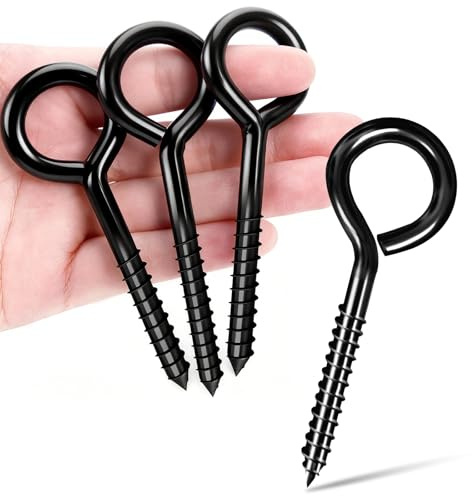 4 Pack 5 Inch Heavy Duty Black Eye Bolts Eye Screws, Screw in Hanging Hooks Hammock Stand Anchor Hooks for Tie-Downs Indoor Outdoor Use