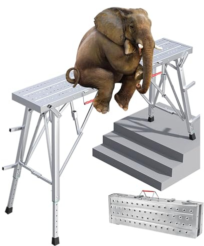 ÉChafaudage en Aluminium à Hauteur Ajustable, Plateforme De Travail Pliable Capacité 600 Lbs, Escabeau Portable pour Escaliers, Balcons Et Surfaces IrréGulièRes
