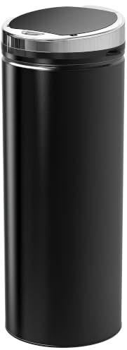 HOMCOM Cubo de Basura Automático 50L Sensor de Movimiento Negro | Papelera Cocina, Cierre Suave y Silencioso, Cuerpo Acero Inoxidable, para Oficina, Comedor