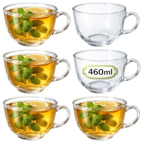 com-four® 6 bicchieri da tè 460 ml, grandi tazze in vetro con manico
