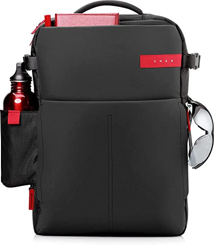 HP OMEN Zaino Gaming, per Notebook fino a 17, Pannelli Imbottiti, Spallucci Ultra Imbottiti, Tessuto in Materiale Rinforzato Lati e Retro, Tasche Laterali con Cerniera, Impermeabile, Nero