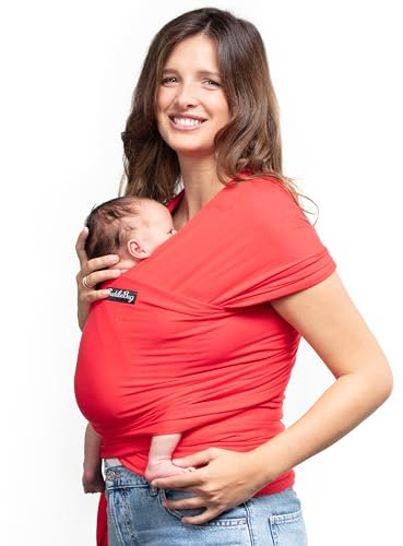 CuddleBug Écharpe de Portage Facile à Enfiler - Porte Bébé Naissance Multifonctionnel Pour les Bébés Jusqu’à 16 Kg - Écharpe de Portage Sling Mains Libres - Couverture de Portage (Rouge/Red)