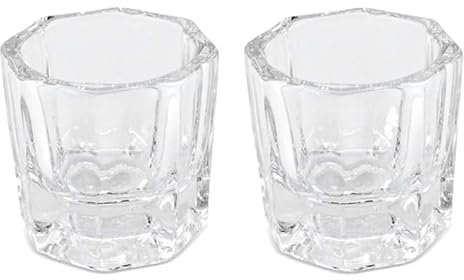 Hrhyme 2Pcs Glass Dappen Dish/Crystal Octogonal Cup Pot Acrylic Nail Art Liquid Powder