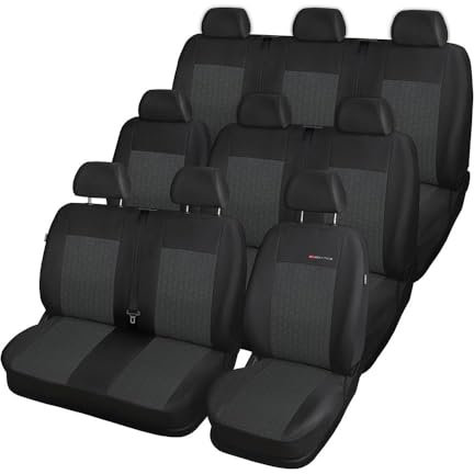 Mossa - Maßgeschneiderte Sitzbezüge Auto kompatibel mit Volkswagen Transporter T6 Van (2015-2019) für DREI Reihen - Autositzbezüge Schonbezüge für Autositze - E1