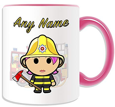 UNIGIFT Personalisierbares Geschenk – Feuerwehrfrau Tasse (Beruf Design Farbe) jeder Name Nachricht einzigartig – Job Feuerwehr Feuerwehrauto LKW Notfall 999 Brigade, Keramik, Rose