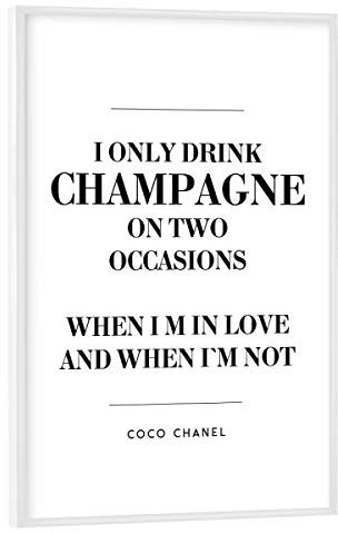 artboxONE Poster mit weißem Rahmen 30x20 cm Schwarzweiß Champagne Quote - Bild Coco Chanel Coco Chanel Fall in Love