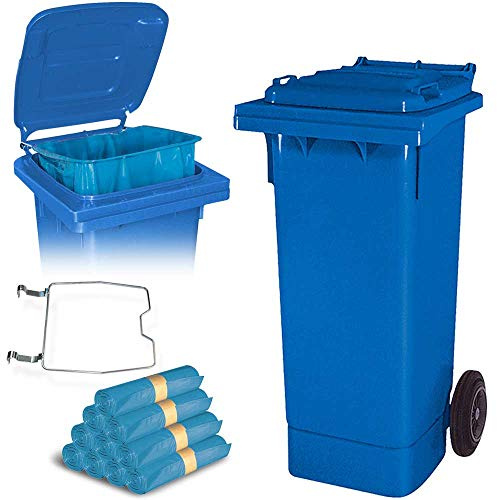 BRB 80 Liter Mülltonne mit Halter für Müllsäcke, inkl. 250 Müllsäcke (blau)