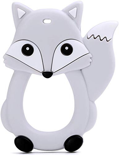 PREMYO Fuchs Beißring für Babys Kühlend - Zahnungshilfe aus Silikon BPA Frei Weich - Lindert Schmerzen beim Zahnen - Grau