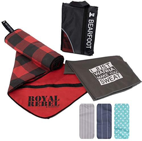 BEARFOOT Mikrofaser Handtuch Set mit Tasche | schnelltrocknende Handtücher - Microfaser Fitnesshandtuch, Sporthandtuch, Badetuch groß, XXL Strandhandtuch, Saunatuch, Reisehandtuch | Fitness, Sauna