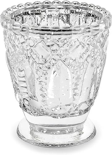 4er Set edle Teelicht-Halter Teelicht-Gläser Silber - Tisch-Deko Hochzeit Geburtstag Kerzen-Ständer Weihnachten Konfirmation Kommunion & Taufe Shabby Chic Vintage 1x 4er Set = 4 Gläser