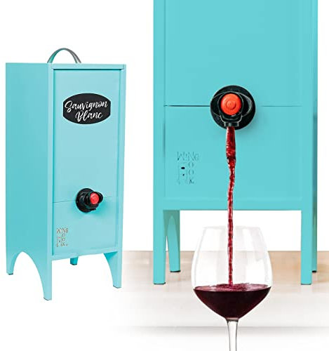 Wine Nook Holiday & Christmas Dekorativer Weinspender, Muttertagsbox Getränkespender, Weinaufbewahrungshalter für Küche, Bar, Arbeitsplatte, Weinträger für Partys, Türkis, 3L, Kreide enthalten