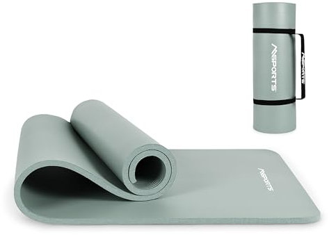 MSPORTS Tappetino da ginnastica Premium con tracolla + poster per esercizi + app per allenamento, tappetino fitness delicato sulla pelle, 190 x 60 x 1,5 cm, grigio pietra, tappetino da yoga senza