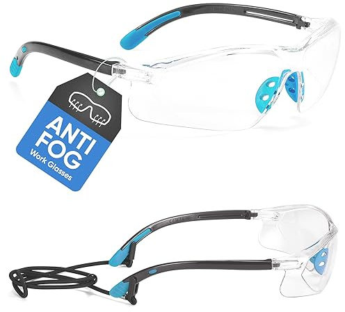 SAFEYEAR Schutzbrille Arbeitsbrille Sicherheitsbrille - SG003BU mit Durchsichtigen Anti-Beschlag und Kratzbeständigen Gläsern Arbeitsbrillen mit Halterung