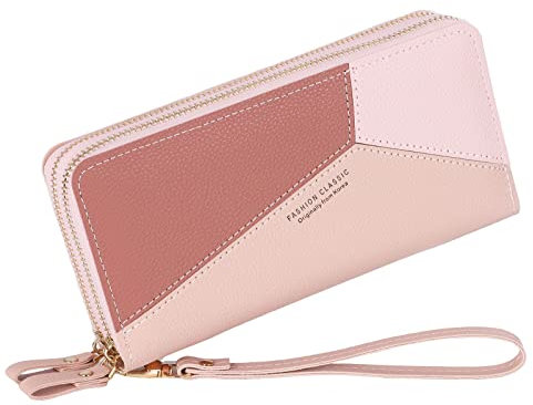 Charltu Portafoglio Donna Nuova Versione Portafoglio Donna Grande Capacità Portamonete in Pelle PU Elegante Portamonete Donna Doppio Strato con Cuciture, Rosa
