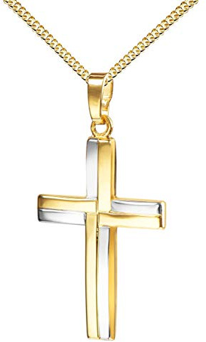 JEVELION Kreuz-Anhänger 750 Gold 18 Karat bicolor für Damen, Herren und Kinder als Ketten-Anhänger mit Schmuck-Etui