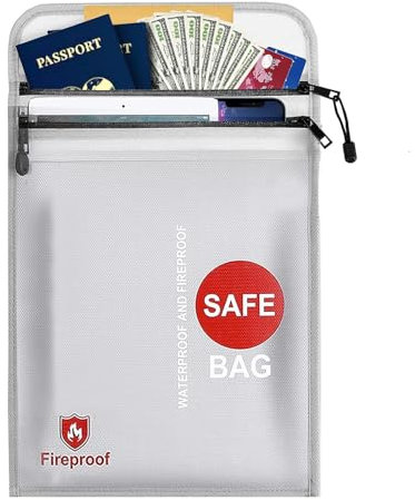 Feuerfeste Tasche, Zwei Taschen, Feuersichere Wasserabweisend Dokumententasche 38.5 x 28.5 cm, Set mit Reißverschluss, feuerfeste sichere Aktentasche für Geld, Dokumente, Schmuck und Reisepass