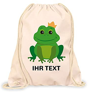 STEMPEL-FABRIK Turnbeutel Natur mit Aufdruck - Frosch - Personalisiertes Geschenk - Stoffbeutel aus Baumwolle - Sportbeutel - Rucksack mit Tiermotiv - Jutebeutel- Kinderrucksack - Geschenkidee