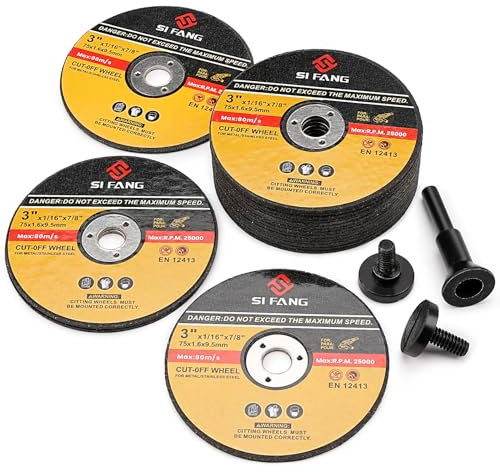 SI FANG 15 Pack 3 inch Die Grinder Cut Off Wheel, with 1/4'' Shank Mounting Mandrel Accessories, 3/8 Arbor Cutting Disc for Metal, Rotary Tool Drill Attachments