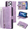UEEBAI Wallet Case for iPhone 12 Pro Max 6.7 inch, Retro 9 Card Holder Slots Zipper Pocket Handbag Case PU Leather Magnetic Closure Kickstand with Wrist Strap TPU Shockproof folio Case - Bling Purple