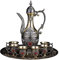Vintage Turkish Coffee Pot and Cups Set,Tea Service Set Including Teapot,Tea Tray and Metal Cups for Wine Cabinet Decor,Wedding Ornaments (Bronze with Red Crystal)