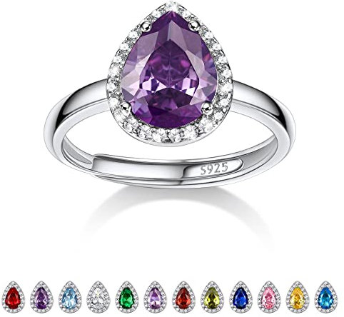 Bestyle Schmuck mit Lila Steinen Damen Glänzender Zirkonia Fingerring Silber 925 Verstellbarer Verlobungsring Amethyst Februar Mondstein Modeschmuck