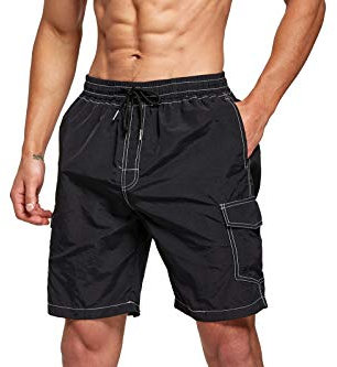 Tansozer Costume da Bagno Uomo, Asciugatura Rapida. Pantaloncini Mare, Surf, da Spiaggia Impermeabile Nero S