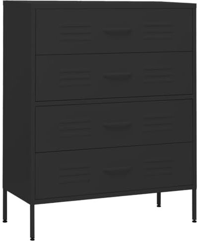 vidaXL Kommode 4 Schubladen Anrichte Schrank Beistellschrank Mehrzweckschrank Standschrank Sideboard Schubladenschrank Schwarz 80x35x101,5cm Stahl