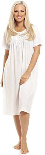 Camille Womens Stylish Honeycomb Short Sleeved Nightdress - Ladies Lightweight Polycotton Nightie - Comfortable & Breathable Summer Nightwear with Button Fastening