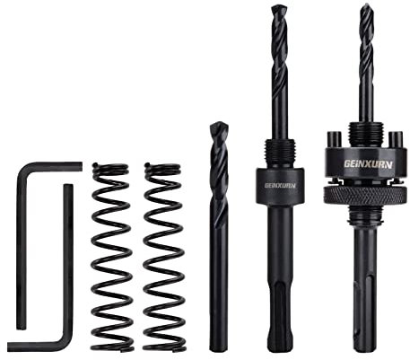 GEINXURN SDS-Plus Hole Saw Mandrel, Include 2Pcs Hole Saw Arbors with 3Pcs 1/4 Inch HSS(M2) Central Drill/2PCS Hex wrench/2Pcs Spring