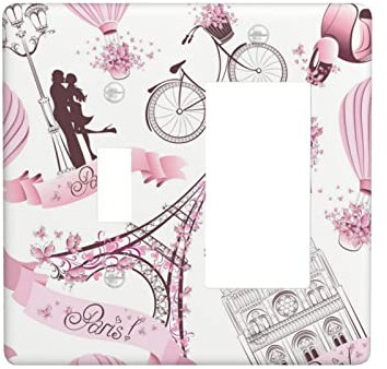 Romantic Paris Butterfly Eiffel, 2-Gang-Kombination Lichtschalter-Abdeckung, 1 Kippschalter, Wipptafel, elektrische Panelabdeckung, Schalterkombination
