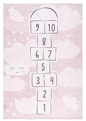 Kinderteppich Rosa mit Hinkelspiel 120 x 160 cm – Waschbar & rutschfest – Weicher Spielteppich für Mädchenzimmer - Schlafzimmer Teppich