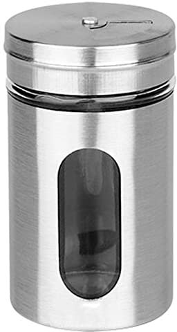 Tradineur - Salero/pimentero de acero inoxidable con tapa giratoria, 3 posiciones, recipiente para sal, pimienta, pimentón, azúcar, condimentos cocina, 8 x 4,8 cm