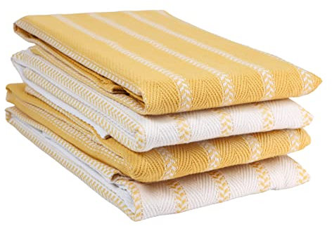 LANE LINEN Kitchen Tea Towels Set – 4 Pack (18” x 28”) 100% Cotton Dish Towels, Absorbent & Quick Drying Kitchen Cloth with Hanging Loop - Yellow