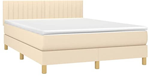 vidaXL Boxspringbett mit Matratze Bett Polsterbett Doppelbett Hotelbett Bettrahmen Bettgestell Lattenrost Schlafzimmerbett Creme 140x200cm Stoff