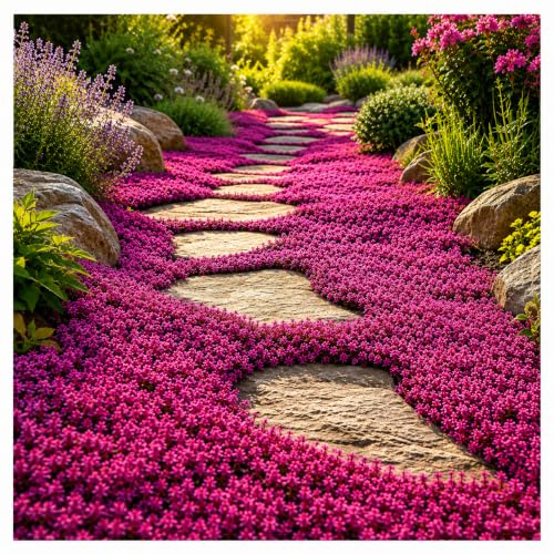 Stauden Gänge 50 x Thymus praecox 'Red Carpet' Roter Polster-Thymian | Roter Feld-Thymian – bienenfreundlicher Bodendecker & trittfester Rasenersatz, winterhart, mehrjährig, 9x9 cm Topf